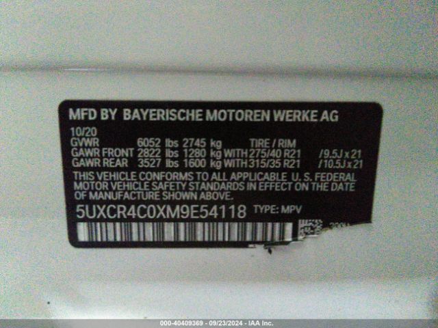 5UXCR4C0XM9E54118 BMW X5 Sdrive40i