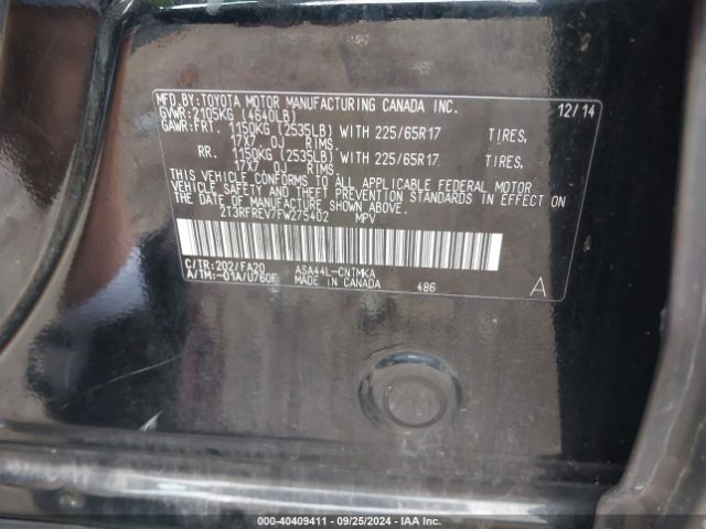 2T3RFREV7FW275402 Toyota Rav4 Xle
