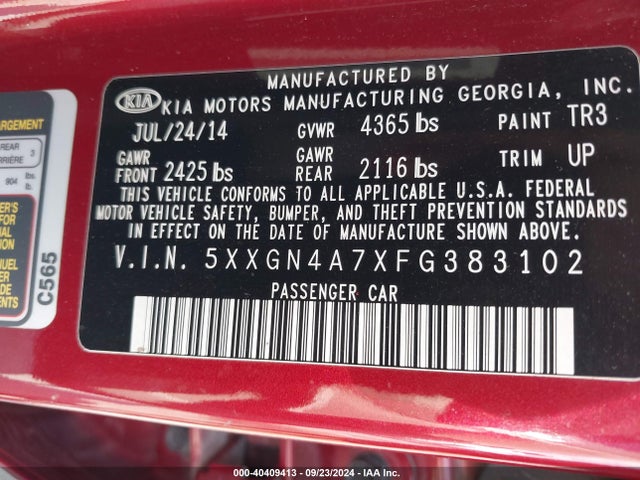 KIA OPTIMA EX 2015 5XXGN4A7XFG383102 Image 9