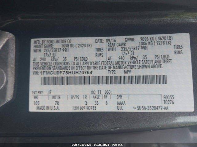 Ford ESCAPE S 2017 1FMCU0F75HUB70764 Image 9