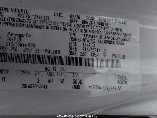 Ford FOCUS SE 2016 1FADP3F25GL278947 Image 9