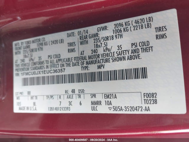 Ford Escape Titanium 2014 1FMCU0JX1EUC36357 Image 9