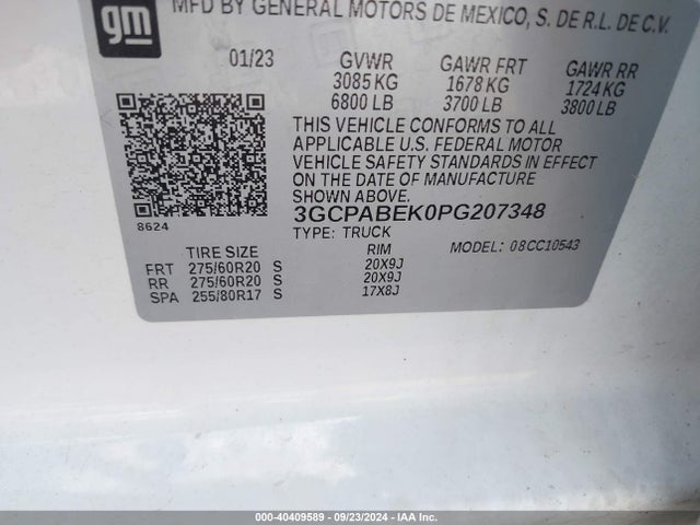 Chevrolet Silverado 1500 2wd  Short Bed Custom 2023 3GCPABEK0PG207348 Image 9
