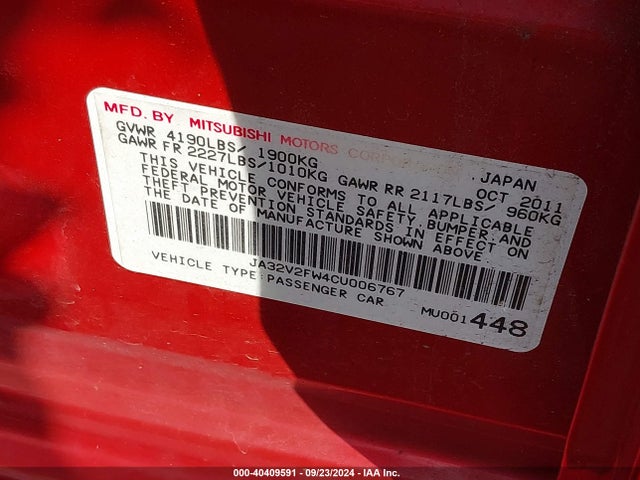 2012 MITSUBISHI LANCER JA32V2FW4CU006767 Photo 8