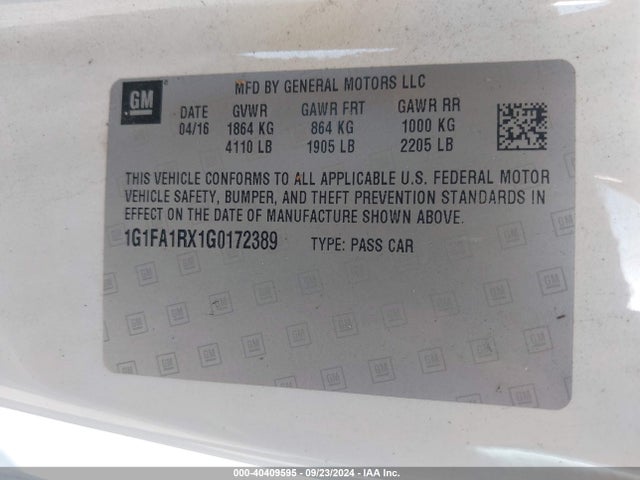 Chevrolet Camaro 1lt 2016 1G1FA1RX1G0172389 Image 9