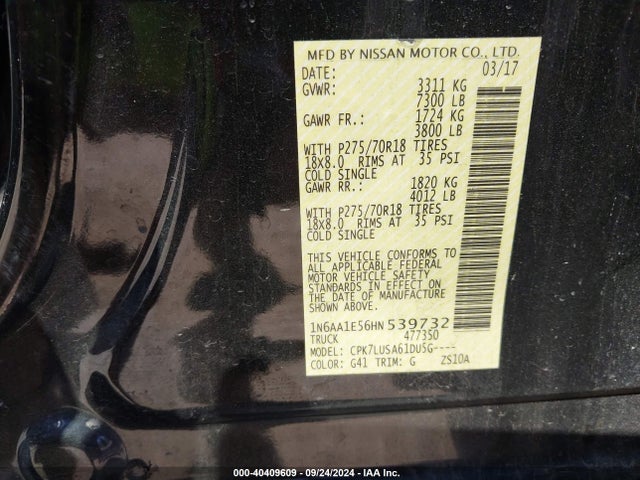 Nissan Titan Pro-4x 2017 1N6AA1E56HN539732 Image 9
