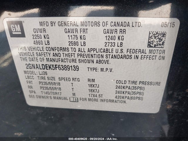 Chevrolet Equinox Ltz 2015 2GNALDEK5F6389139 Image 9