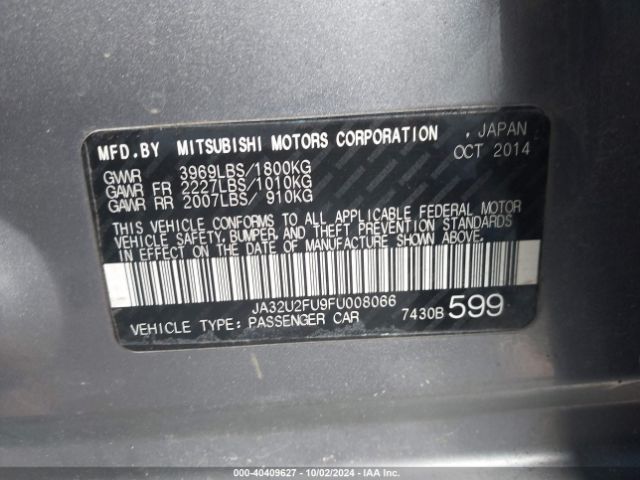 JA32U2FU9FU008066 Mitsubishi LANCER ES