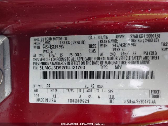 5LMCJ3D92GUJ21760 Lincoln Mkc Reserve
