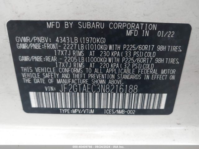 JF2GTAEC3N8216188 Subaru Crosstrek Premium