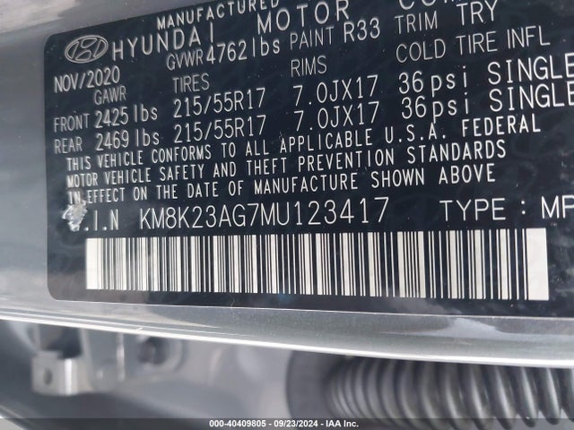KM8K23AG7MU123417 Hyundai Kona Electric Sel