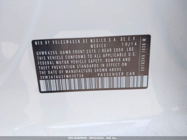 3VW2A7AU2FM035738 Volkswagen Golf Tdi Sel 4-door