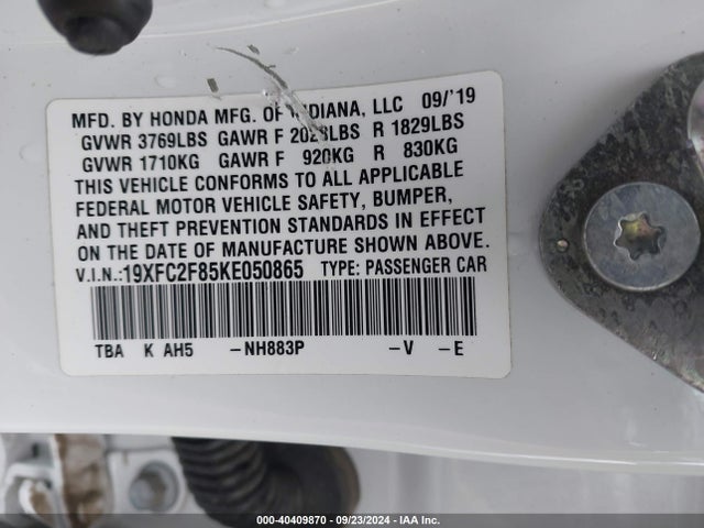 Honda Civic Sport 2019 19XFC2F85KE050865 Image 9