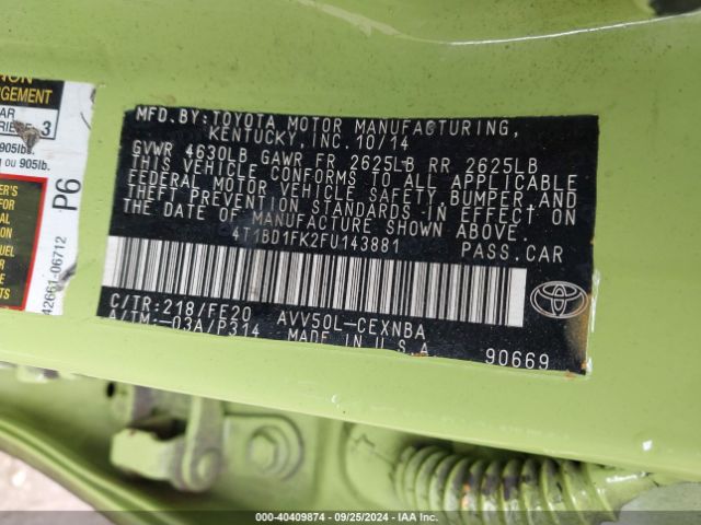 4T1BD1FK2FU143881 Toyota Camry Hybrid Le