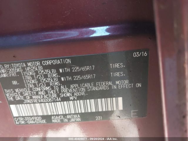 JTMZFREV4GD087144 Toyota RAV4 LE