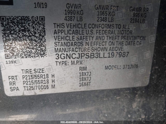Chevrolet Trax Awd Lt 2020 3GNCJPSB3LL197987 Image 9