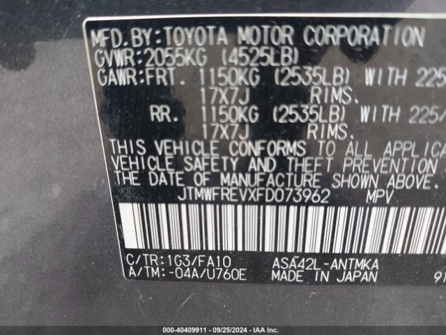 JTMWFREVXFD073962 Toyota Rav4 Xle
