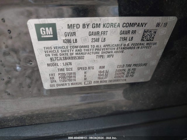 Chevrolet Trax Lt 2019 KL7CJLSB4KB953602 Image 9