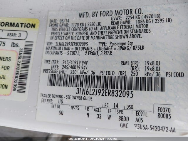 Lincoln MKZ 2014 3LN6L2J92ER832095 Image 9