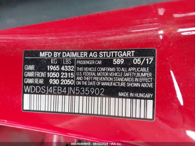 WDDSJ4EB4JN535902 Mercedes-Benz CLA 250