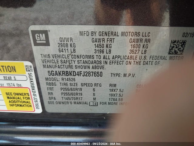 Buick Enclave Leather 2015 5GAKRBKD4FJ287650 Image 9