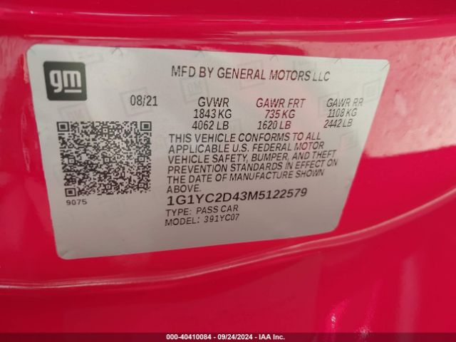 1G1YC2D43M5122579 Chevrolet Corvette Stingray Rwd  3lt