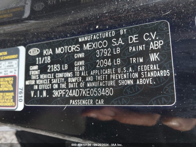 KIA Forte Lxs 2019 3KPF24AD7KE053480 Image 9