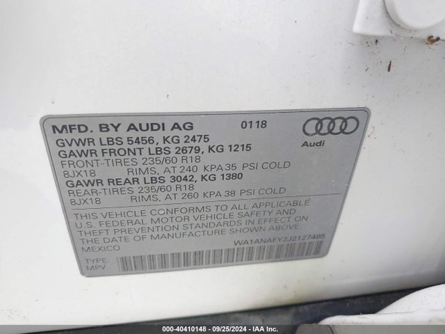 WA1ANAFY2J2127485 Audi Q5 2.0t Premium/2.0t Tech Premium