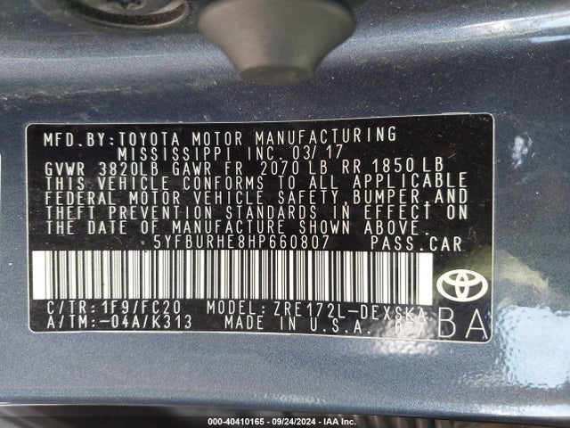 Toyota COROLLA SE 2017 5YFBURHE8HP660807 Image 9