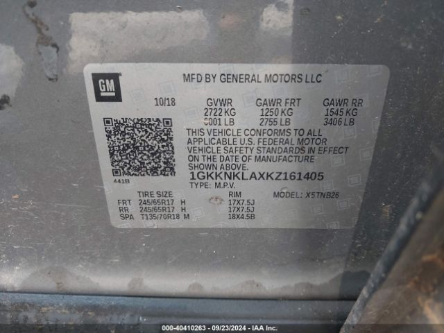 1GKKNKLAXKZ161405 GMC Acadia Sle-1