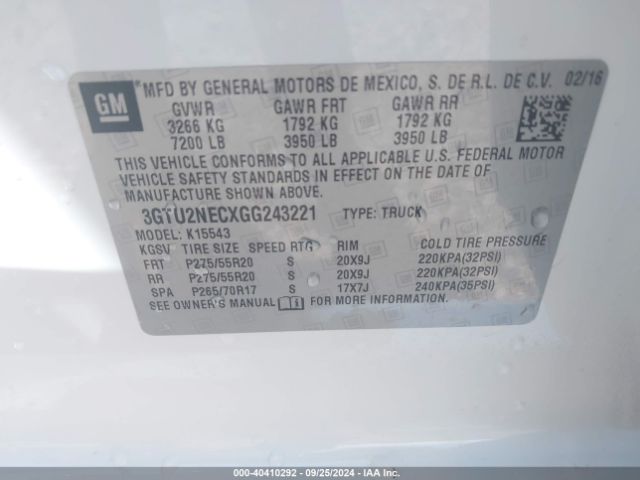 3GTU2NECXGG243221 GMC Sierra 1500 Slt