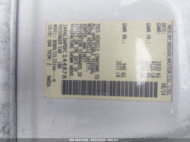 Nissan Altima 2.5 Sl 2015 1N4AL3AP0FC144878 Image 9