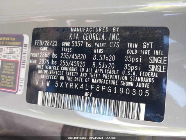5XYRK4LF8PG190305 KIA SORENTO SX