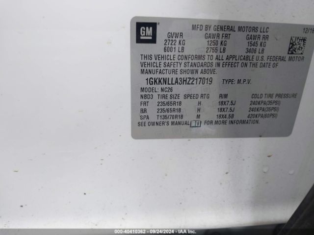 1GKKNLLA3HZ217019 GMC Acadia Sle-2