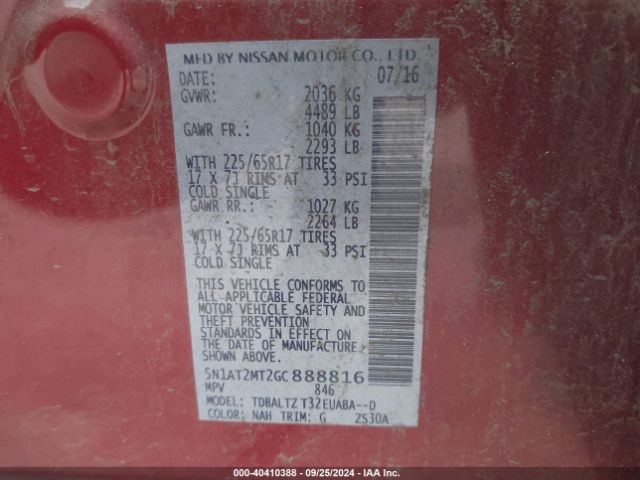 5N1AT2MT2GC888816 Nissan ROGUE SV