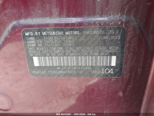 2019 MITSUBISHI MIRAGE G4 ML32F3FJ4KHF12394 Photo 8