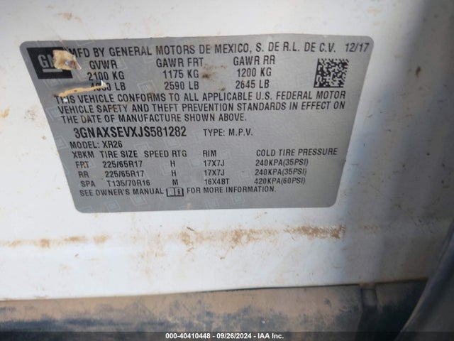 Chevrolet EQUINOX LT 2018 3GNAXSEVXJS581282 Image 9