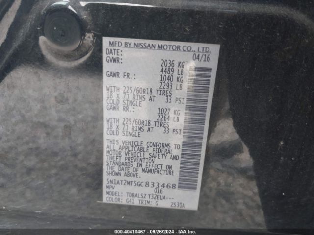 5N1AT2MT5GC833468 Nissan Rogue S/sl/sv