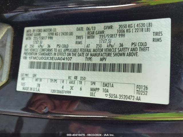 Ford ESCAPE SE 2014 1FMCU0GX3EUA04107 Image 9