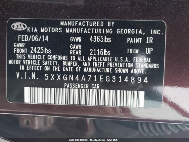 5XXGN4A71EG314894 KIA OPTIMA EX
