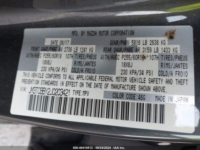 JM3TCBBY2J0203421 Mazda CX-9 SPORT