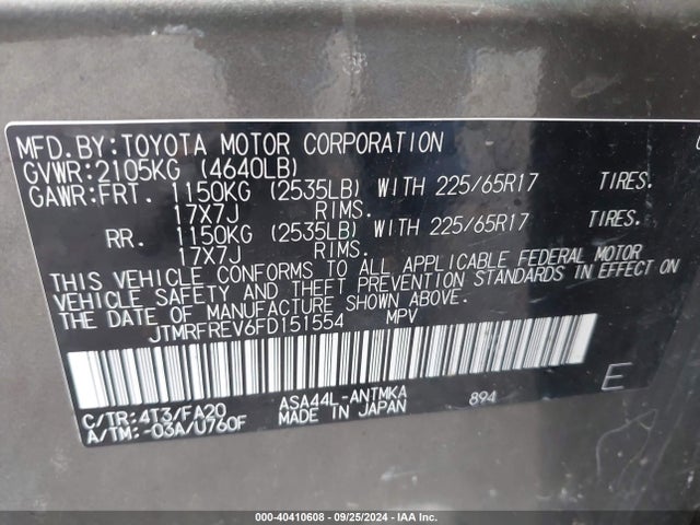 Toyota Rav4 Xle 2015 JTMRFREV6FD151554 Image 9