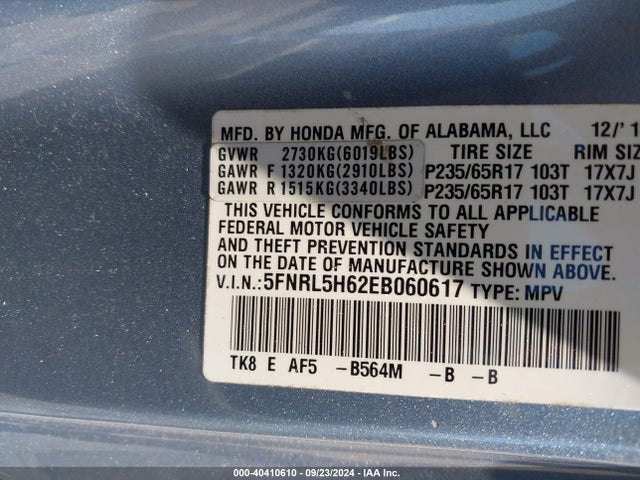 Honda Odyssey Ex-l 2014 5FNRL5H62EB060617 Image 9