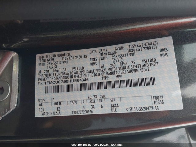 Ford ESCAPE SE 2017 1FMCU0G90HUE64346 Image 9
