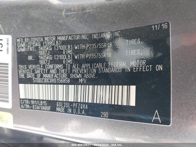 5TDDZ3DCXHS156858 Toyota Sienna Limited Premium 7 Passenger
