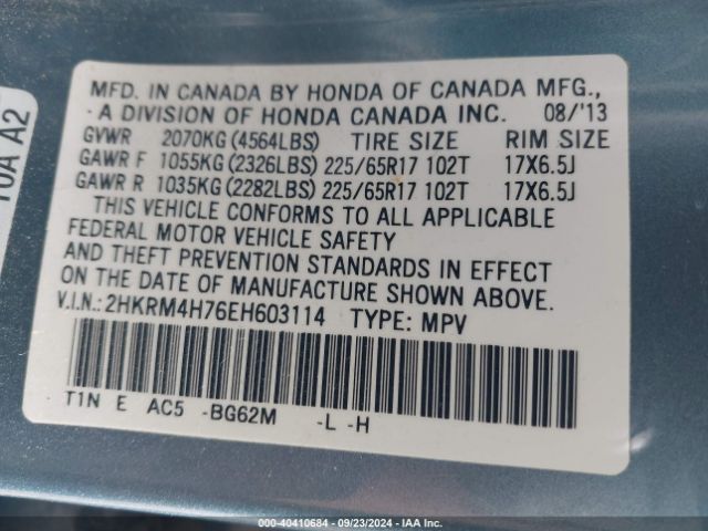 2HKRM4H76EH603114 Honda Cr-v Ex-l