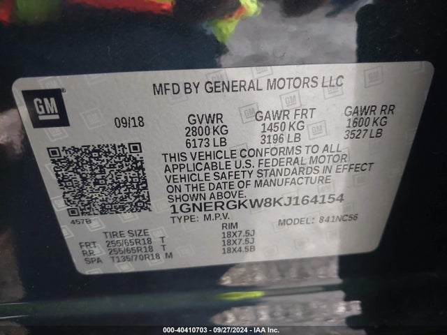 Chevrolet Traverse 1lt 2019 1GNERGKW8KJ164154 Image 9