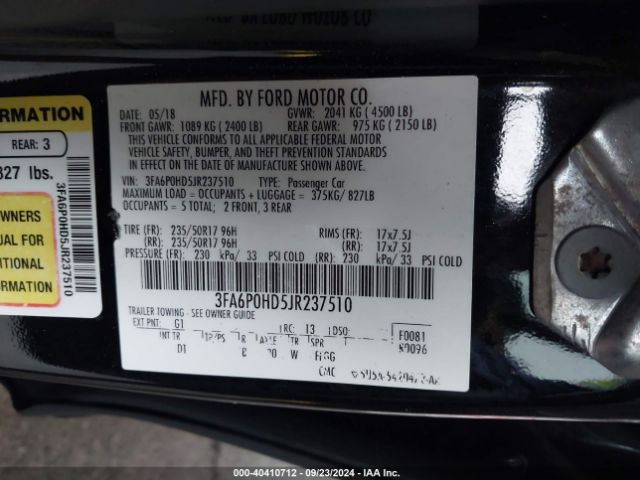 3FA6P0HD5JR237510 Ford FUSION SE
