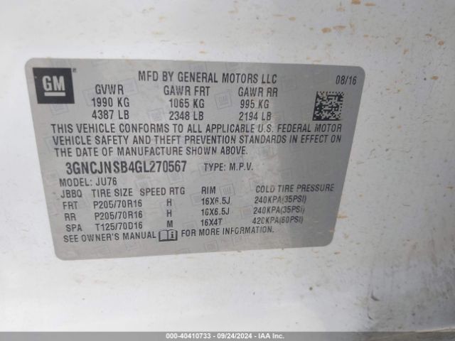 3GNCJNSB4GL270567 Chevrolet Trax 1ls