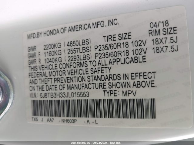 5J8TB3H33JL015553 Acura Rdx Acurawatch Plus Package